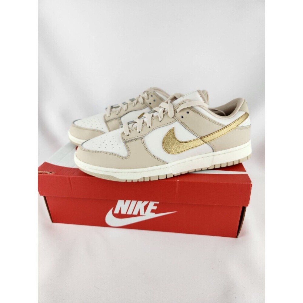 New Nike Dunk Low Phantom Metallic Gold Men 12 DX5930-001 Sneakers Shoes W 10.5